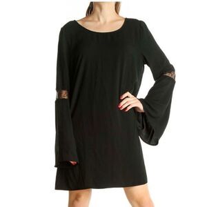 Leith Day Shift Dress with Bell Sleeves Black Lace Insert Size M